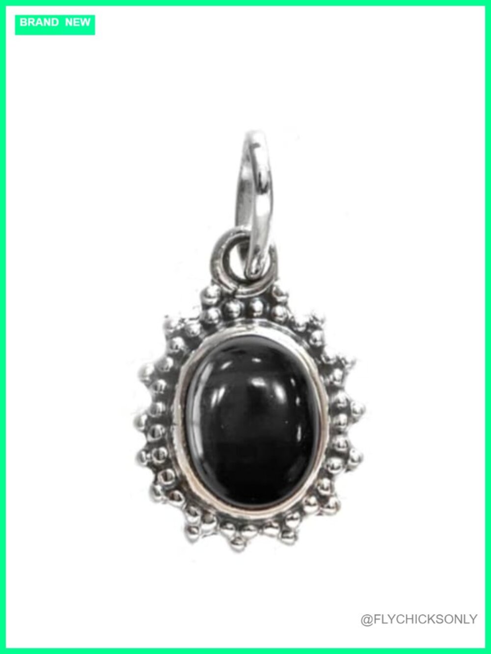 Oxidised 925 Sterling Silver Black Onyx Oval Pendant Necklace